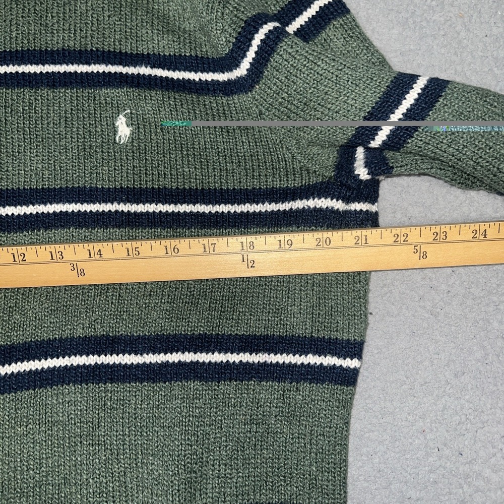 VTG Polo Ralph Lauren Sweater Men's Sz L Green Blue Striped White Pony Pullover - Picture 5 of 6